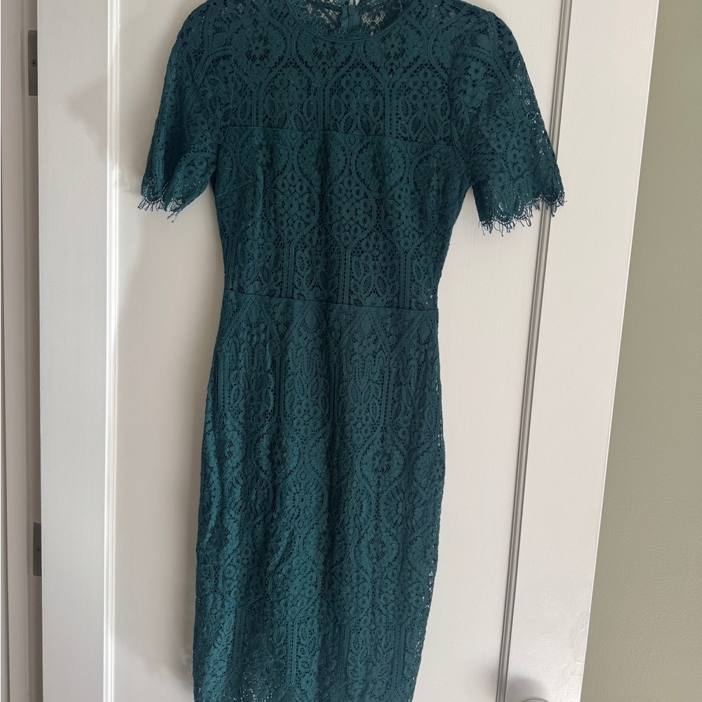 Lulu's Deep Green Lace Midi Dress